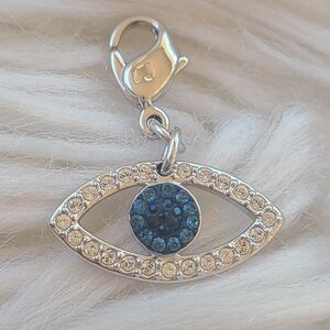 Swarovski Silver Toned Evil Eye Charm with Blue Crystals- Great Condition